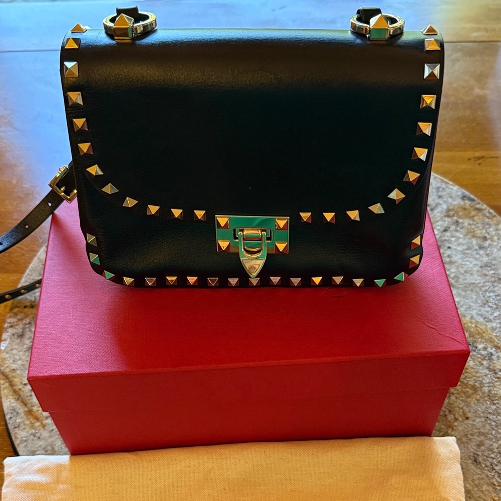 Valentino Garavani Black Crossbody with Gold Studs